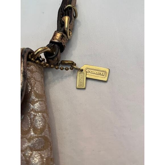 Coach Logo Y2K Hamptons Bag Vintage Tan and Gold Shimmering Metallic - Picture 4 of 10